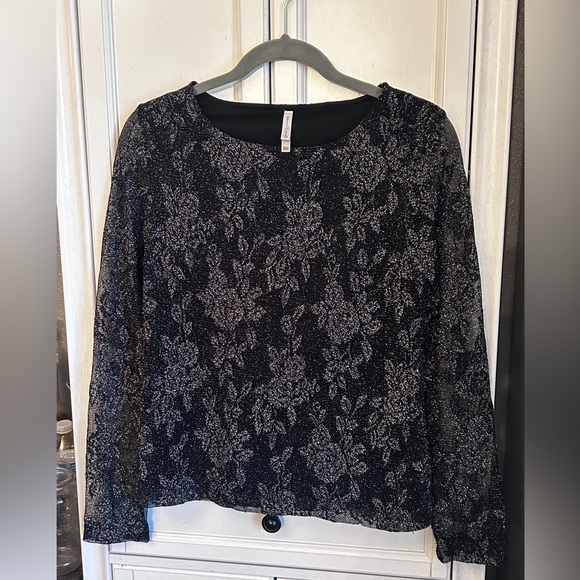 Small Fitted Black Glitter Floral Mesh‎ Sleeve Vintage Blouse Witchy - Picture 5 of 9